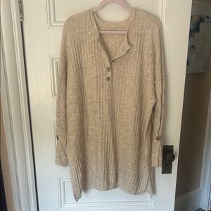 Free People Oversized Ribbed Crewneck Tunic in Beige